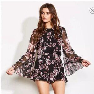 Ali & Jay Floral Ruffle Bell Sleeves Open Back Romper